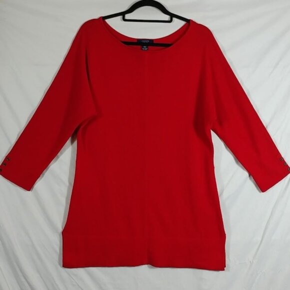 Chaps Sweater Women's Red Half Sleeve Longline Knit Tunic Pullover Size L - Picture 1 of 6